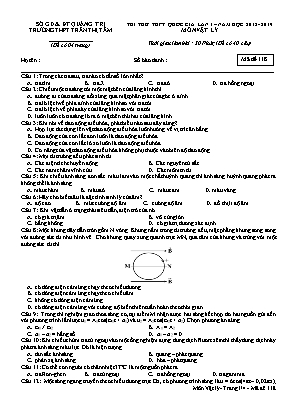 Đề thi thử THPT Quốc gia môn Vật lý lần 1 - Mã đề 118 - Năm học 2018-2019 - Trường THPT Trần Thị Tâm